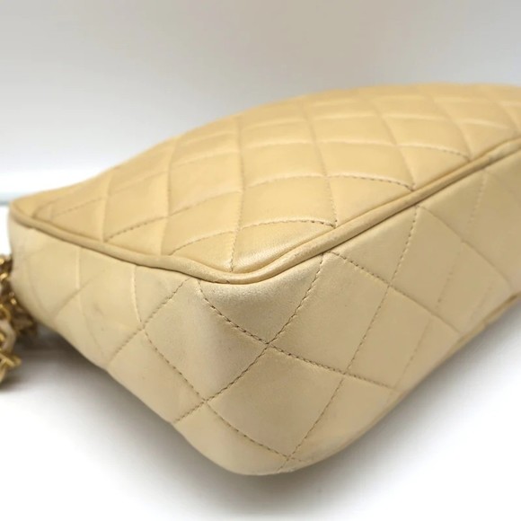 Vintage Chanel Quilted Tassel Camera Bag Beige Leather Chain Strap Shoulder Bag - Picture 8 of 12